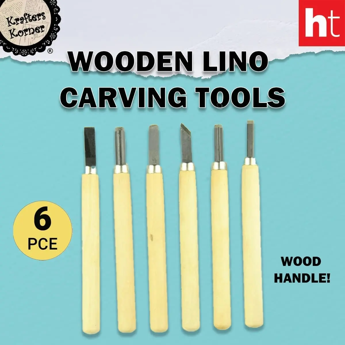 [6Pce] Krafters Korner Wooden Lino Carving Tools - 6 Different Carving Tools With Steel Nozzles