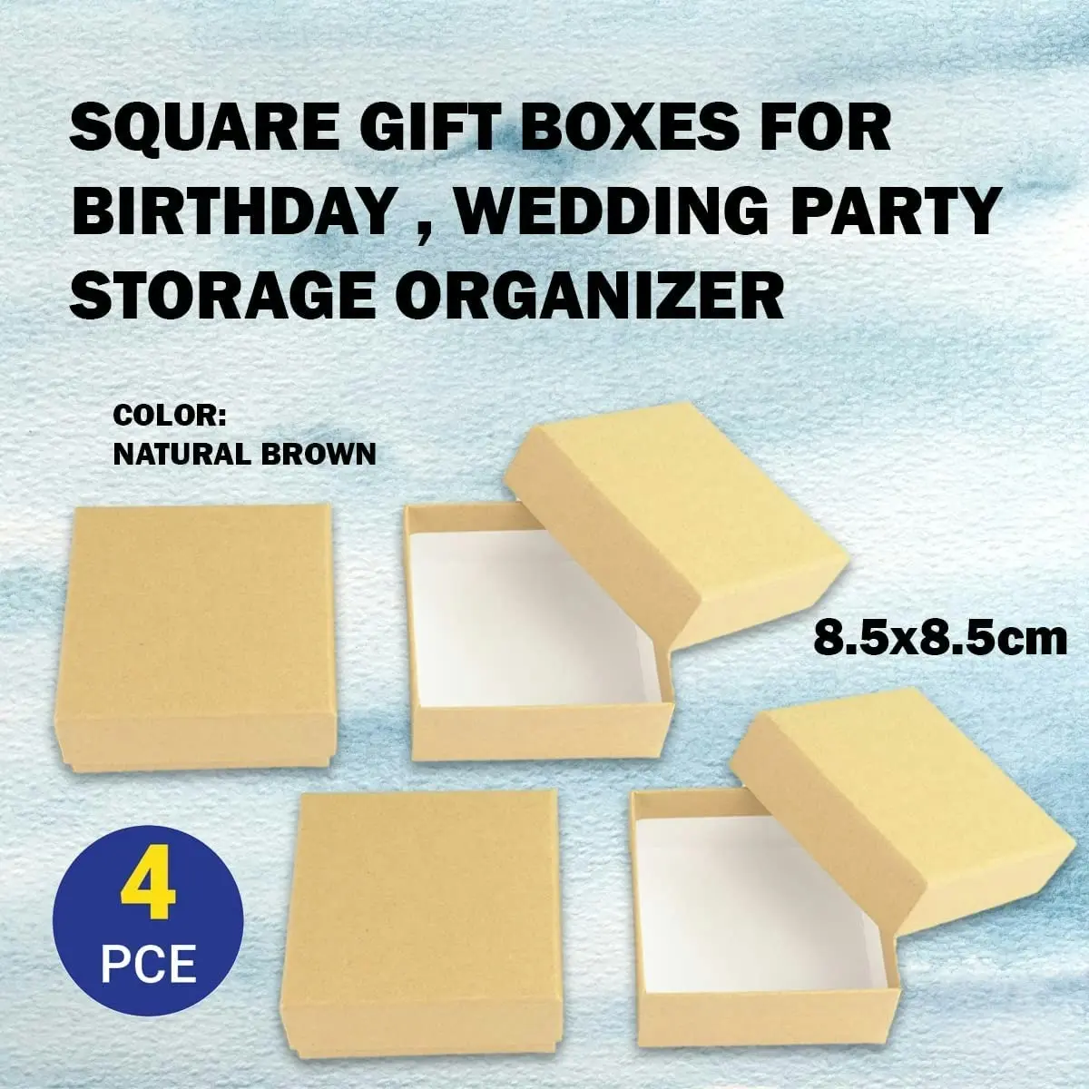 2 x Square Paper Boxes - Brown 4Pce 8.58.5cm DIY crafts arts Boxes with lids Candy Sweet Packaging Boxes Container