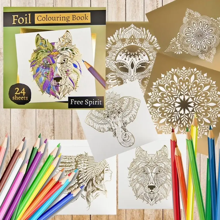 Square Foil Colouring Book - Spirit Theme - 24 Sheets - (25.5X25.5Cm)