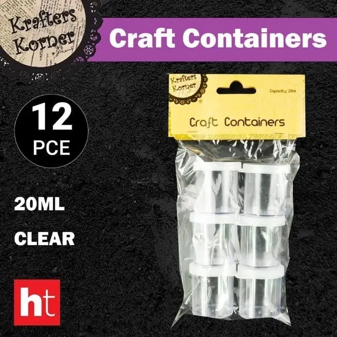 2 x 6PK Krafters Korner Craft STO Containers Clear 20ML with Snap on Tight Plastic Lids