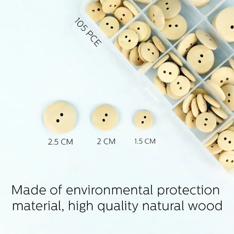 Krafters Korner Wooden Craft Button Set - Natural Wood Color (15Cm - 2Cm - 25Cm)