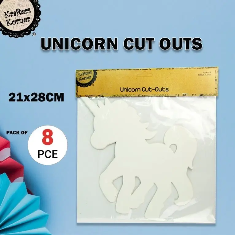 [8Pce] Krafters Korner Craft Unicorn Cut-Outs - White (21cm x 28cm)