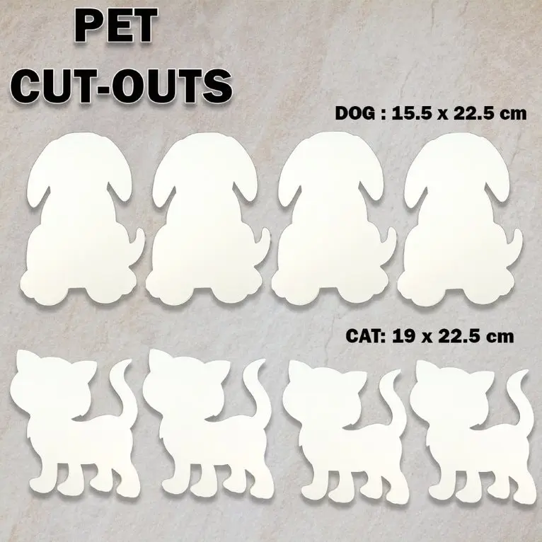 [8Pce] Krafters Korner Craft Pet Dog & Cat Cut-Outs - White (Dog:15.5 x 22.5cm / Cat: 19 x 22.5cm)