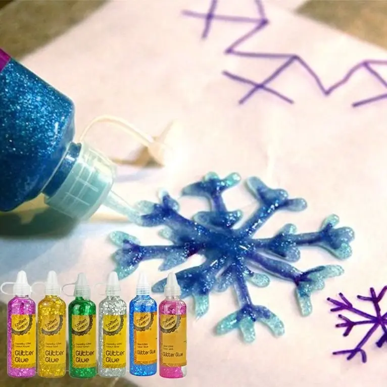 [6PCE] Krafters Korner Craft Glitter Glue Perfect For Arts & Crafts 120Ml - Green - Gold Purple - Silver - Blue - Pink