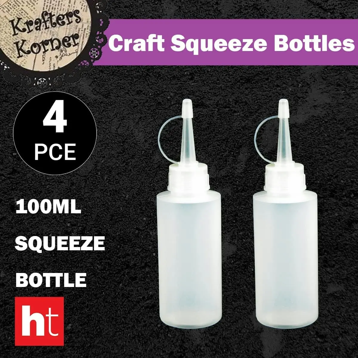 2 x Krafters Korner 100mL Craft Squeeze Bottle 4Pce Precision Tip Applicator Squeeze Bottles dropper