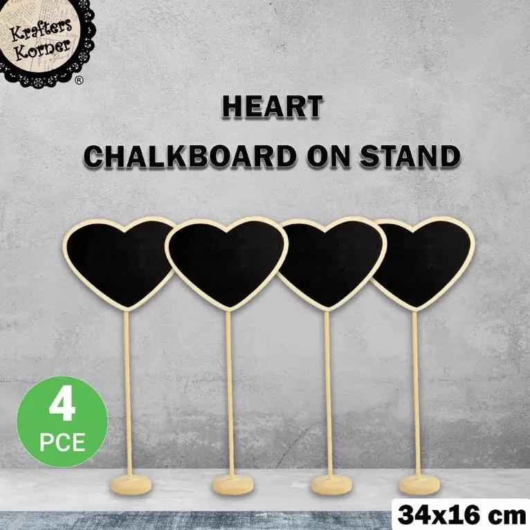 [4Pk] Krafters Korner Heart Chalkboard Table Stand (34 x 16Cm)