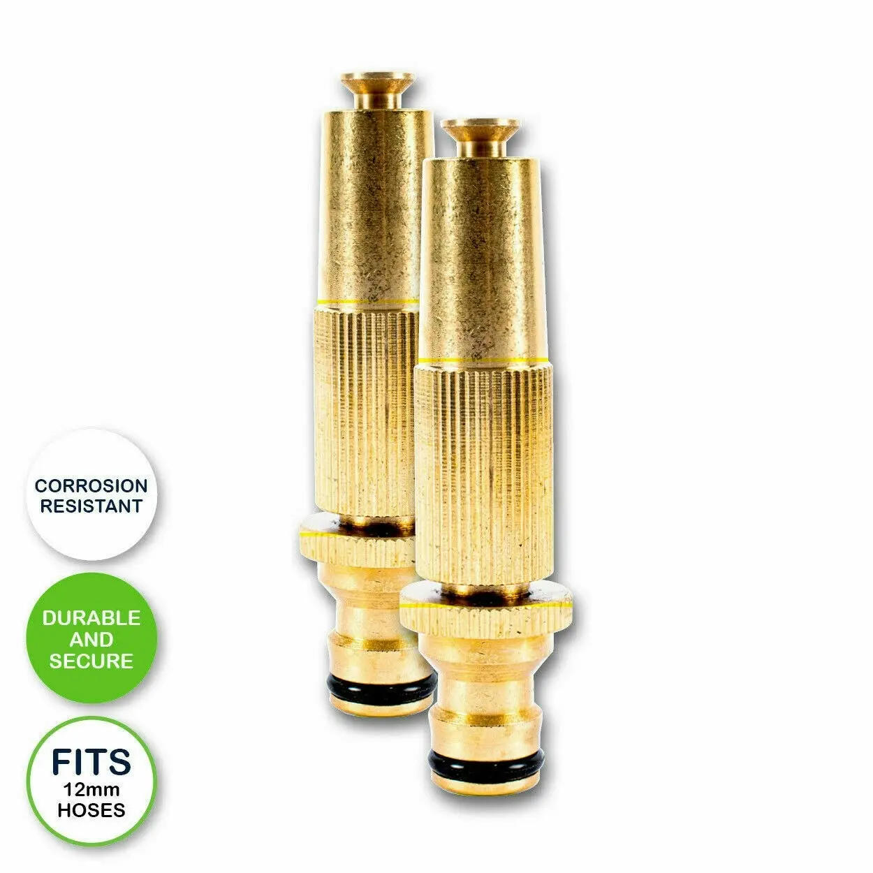 Garden Greens 2PCE Hose Nozzle Pure Brass with Adjustable Flow Rust Proof