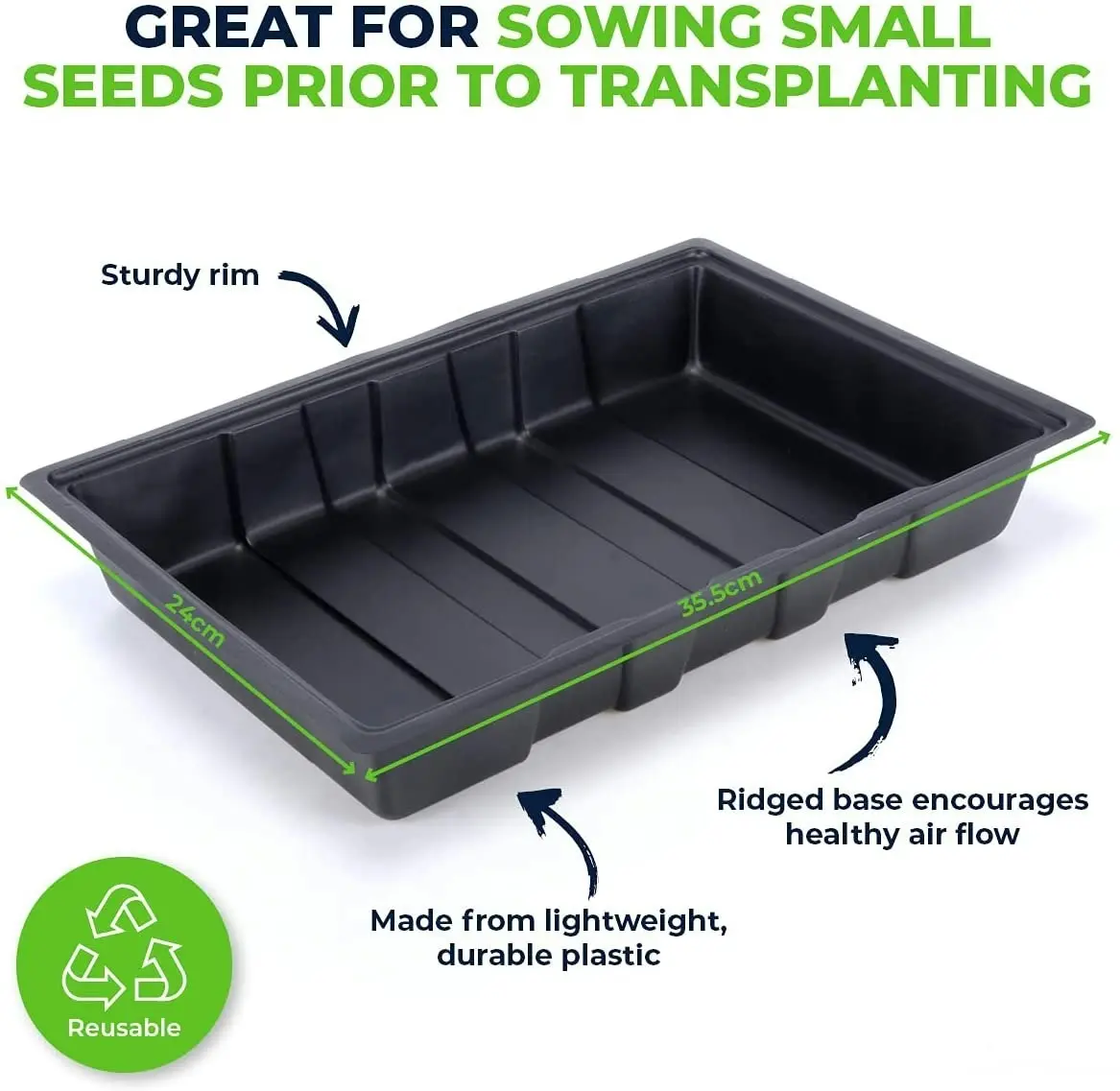 Garden Greens 15PK Seedling Trays Lightweight Durable Reusable 24 x 35.5cm