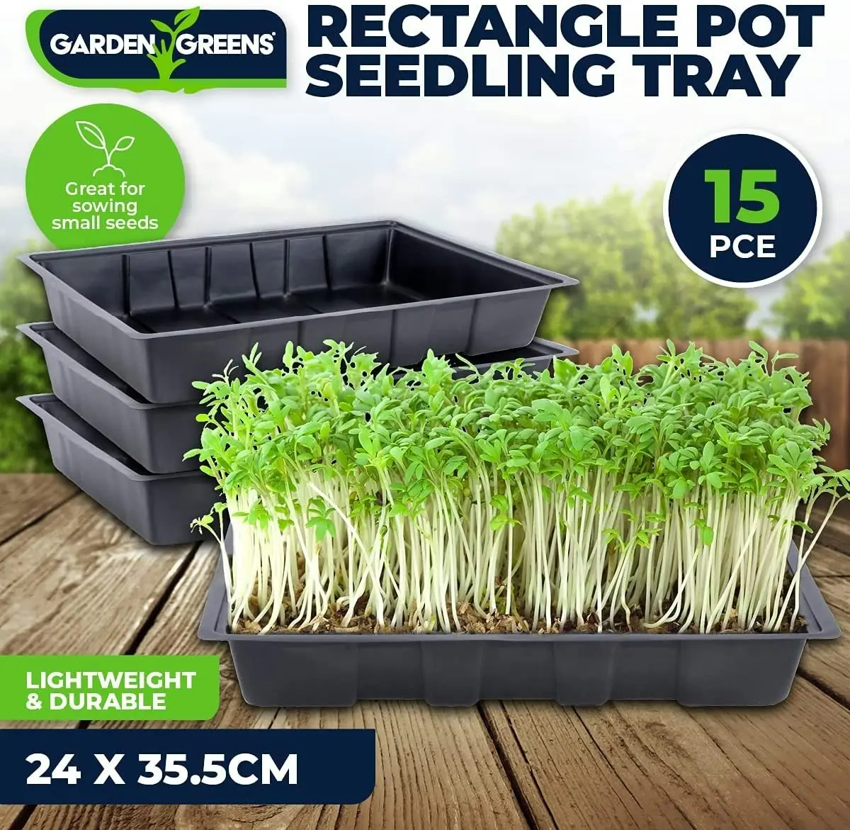 Garden Greens 15PK Seedling Trays Lightweight Durable Reusable 24 x 35.5cm