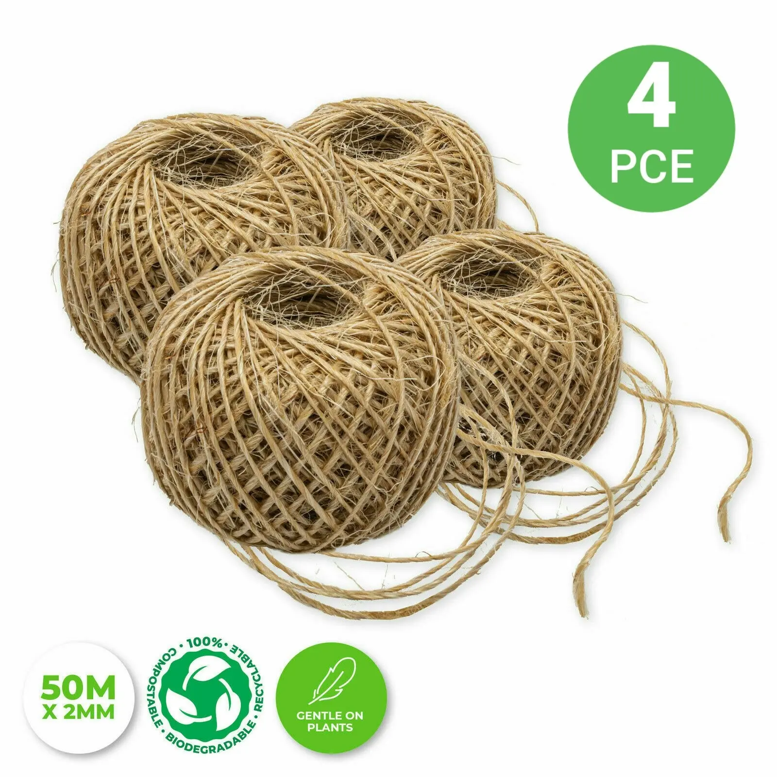 Garden Greens 4PK Garden Twine Sisal Versatile Organic Gentle 50m x 2mm