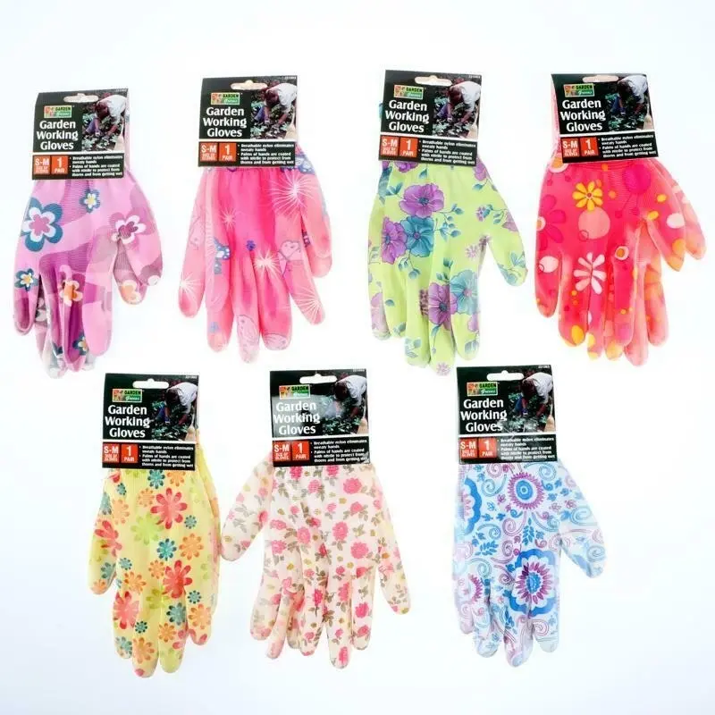 Garden Greens Garden Gloves Grip Nylon Size:S/M Floral Design