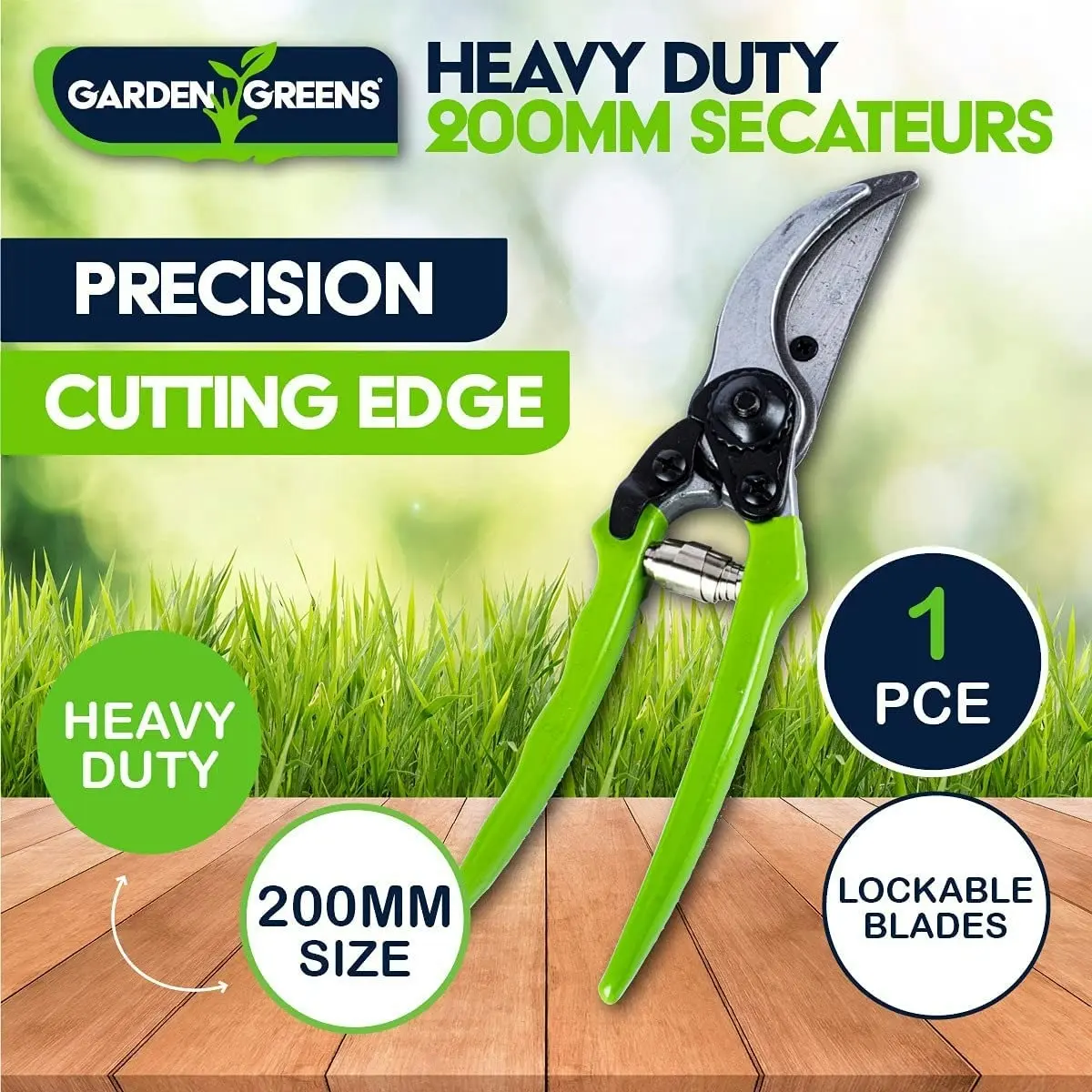 Garden Greens 200mm Secateurs Heavy Duty Precision Blades Cutting Adjustment