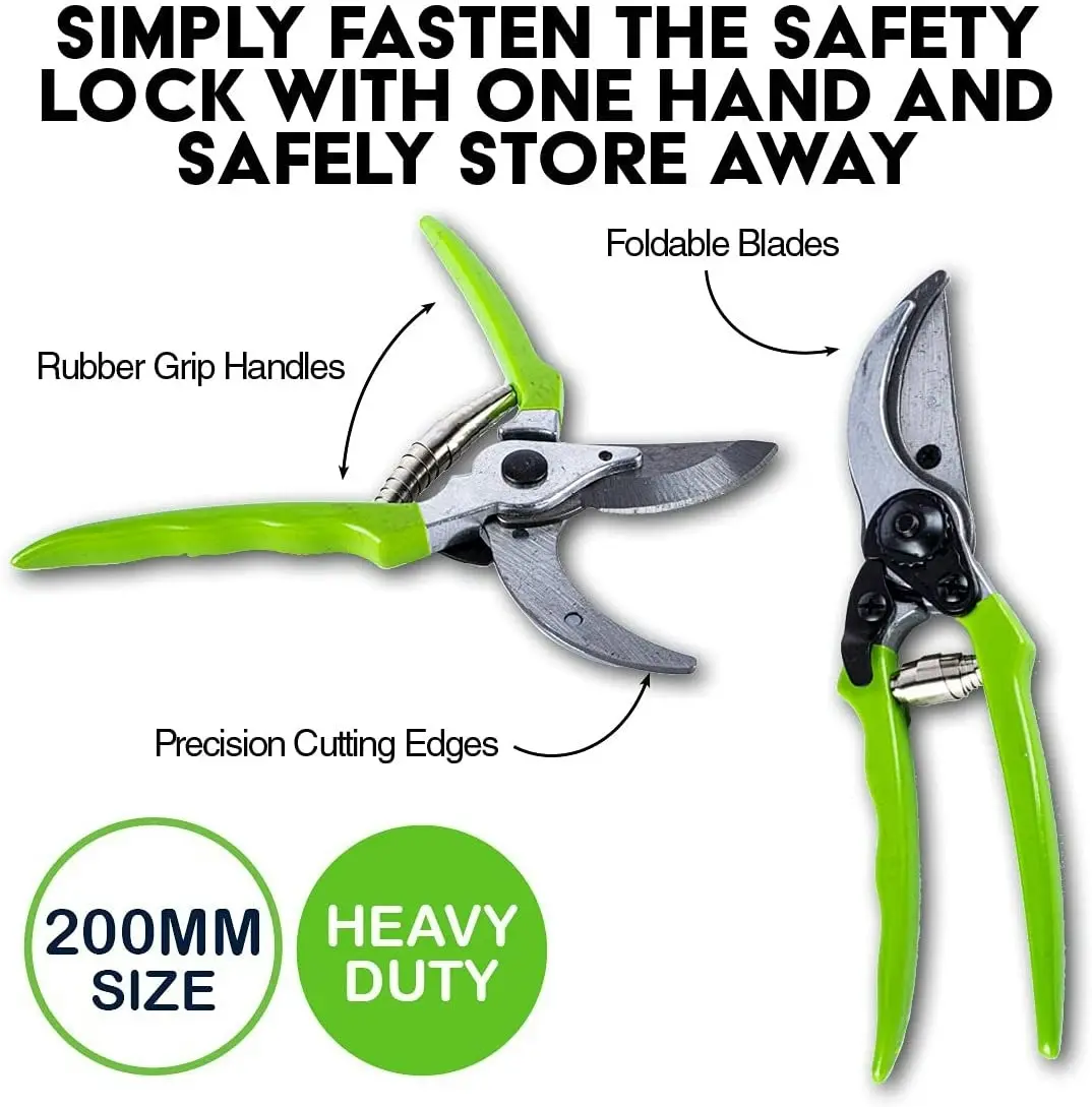 Garden Greens 200mm Secateurs Heavy Duty Precision Blades Cutting Adjustment