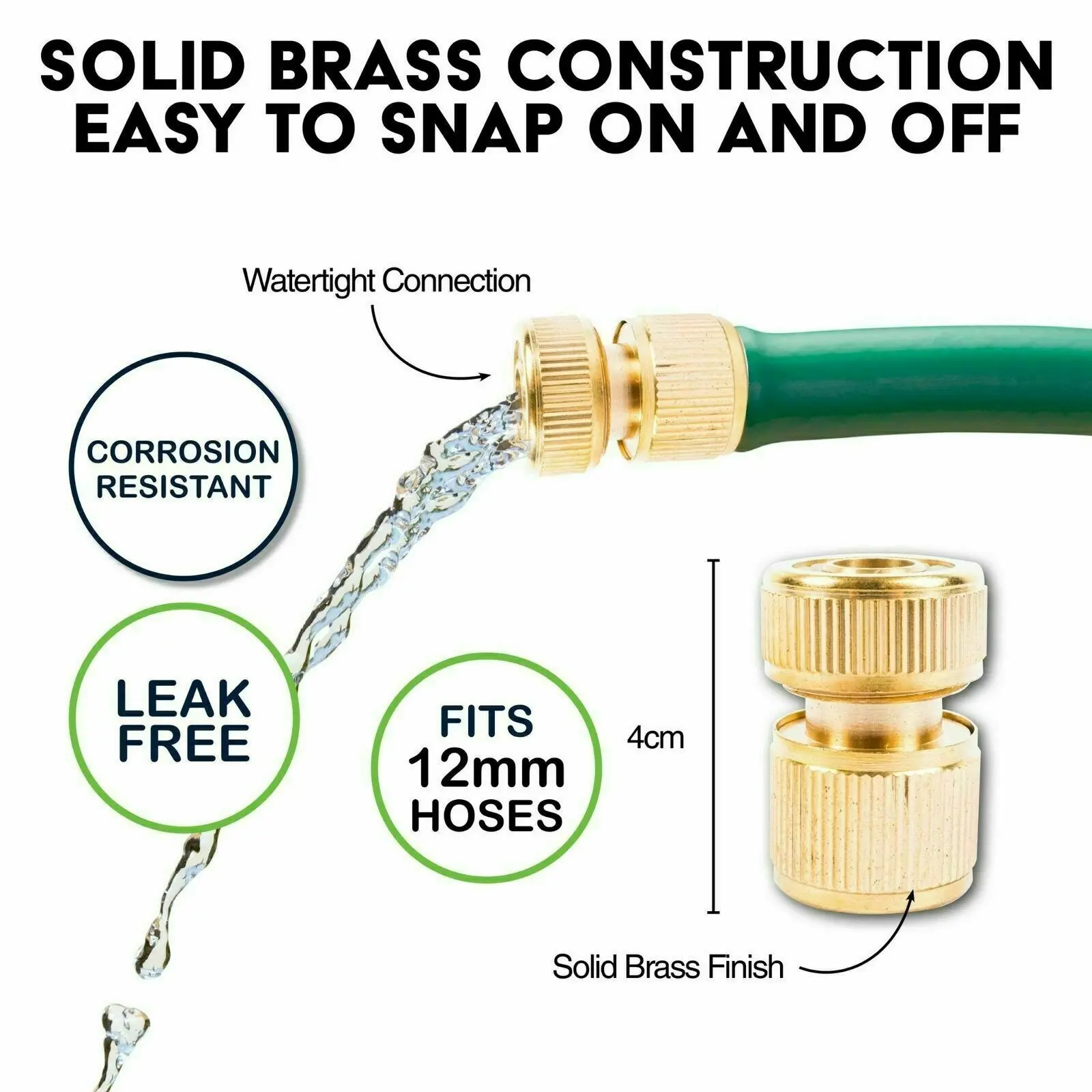 Garden Greens 2PCE Hose Connector Pure Brass Length Standard Hose Rust Proof