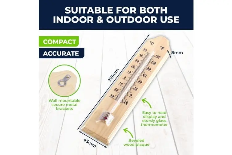 Garden Greens 4PK Thermometer Wooden Accurate Weatherproof 21.5 x 4.5cm