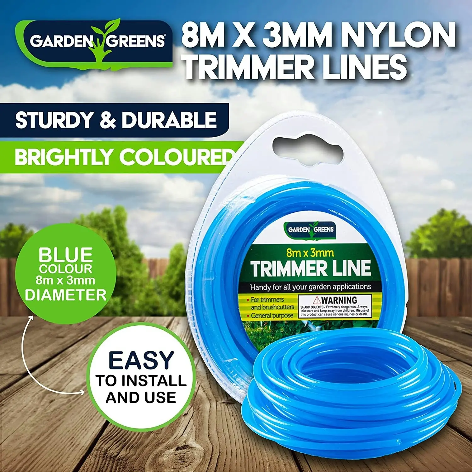 Garden Greens 3PCE Trimmer Line Nylon Durable Sturdy Edging 8m Long x 3mm