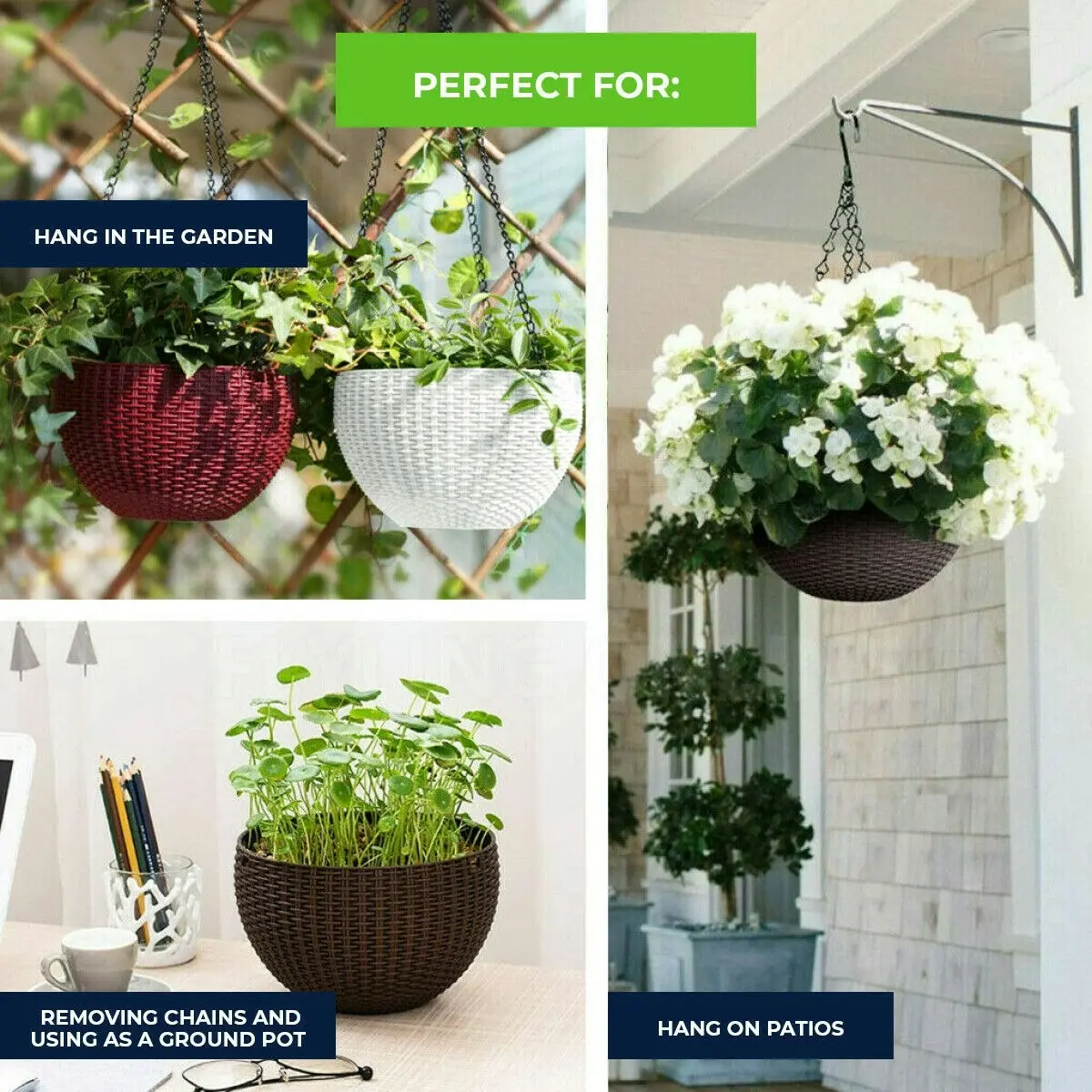 Garden Greens 2PCE Hanging Planters Various Colours Stylish Unique 13 x 25cm