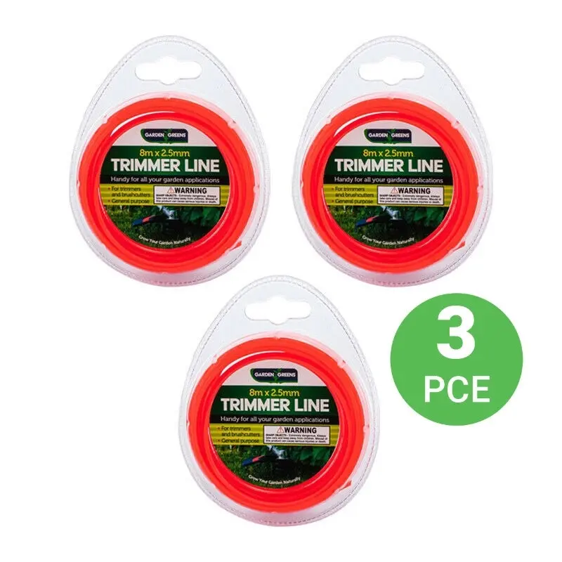 Garden Greens 3 Pack of 8m x 2.5mm Strimmer Wire Cord Trimmer Line Spool for Grass Trimmer Red