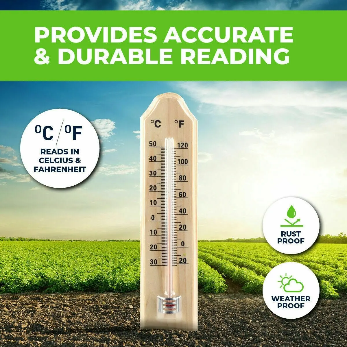 Garden Greens 4PK Thermometer Wooden Accurate Weatherproof 21.5 x 4.5cm