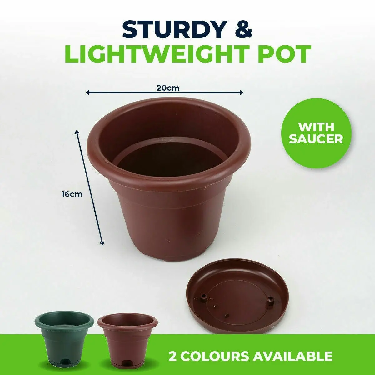 Garden Greens 5PCE Planter Pots & Saucers Round Various Colours Stylish 20cm