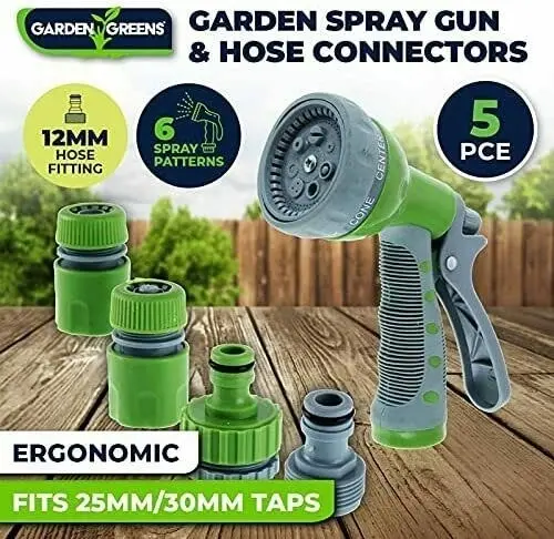 Garden Greens Hose Connector & Soft Grip Spray Gun Set Suits 12mm