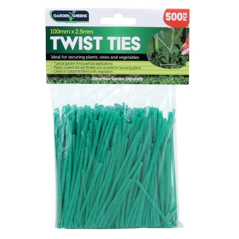 Garden Greens 500 pcs 100mm x 2.5mm Multipurpose Gardening Plant Wire Twist Ties Plastic Coate