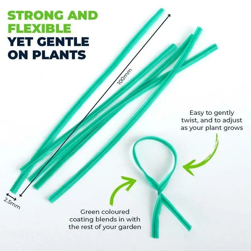 Garden Greens 500 pcs 100mm x 2.5mm Multipurpose Gardening Plant Wire Twist Ties Plastic Coate