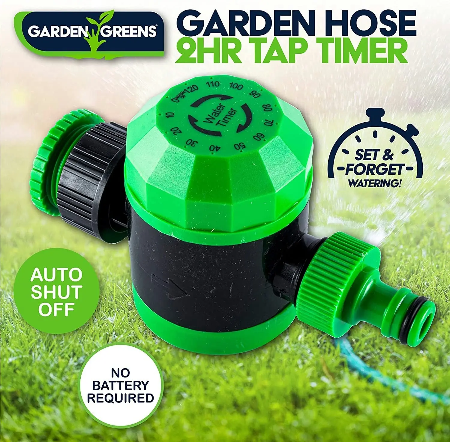 Garden Greens Water Timer Auto Shut Off 2hr Timer Set and Forget