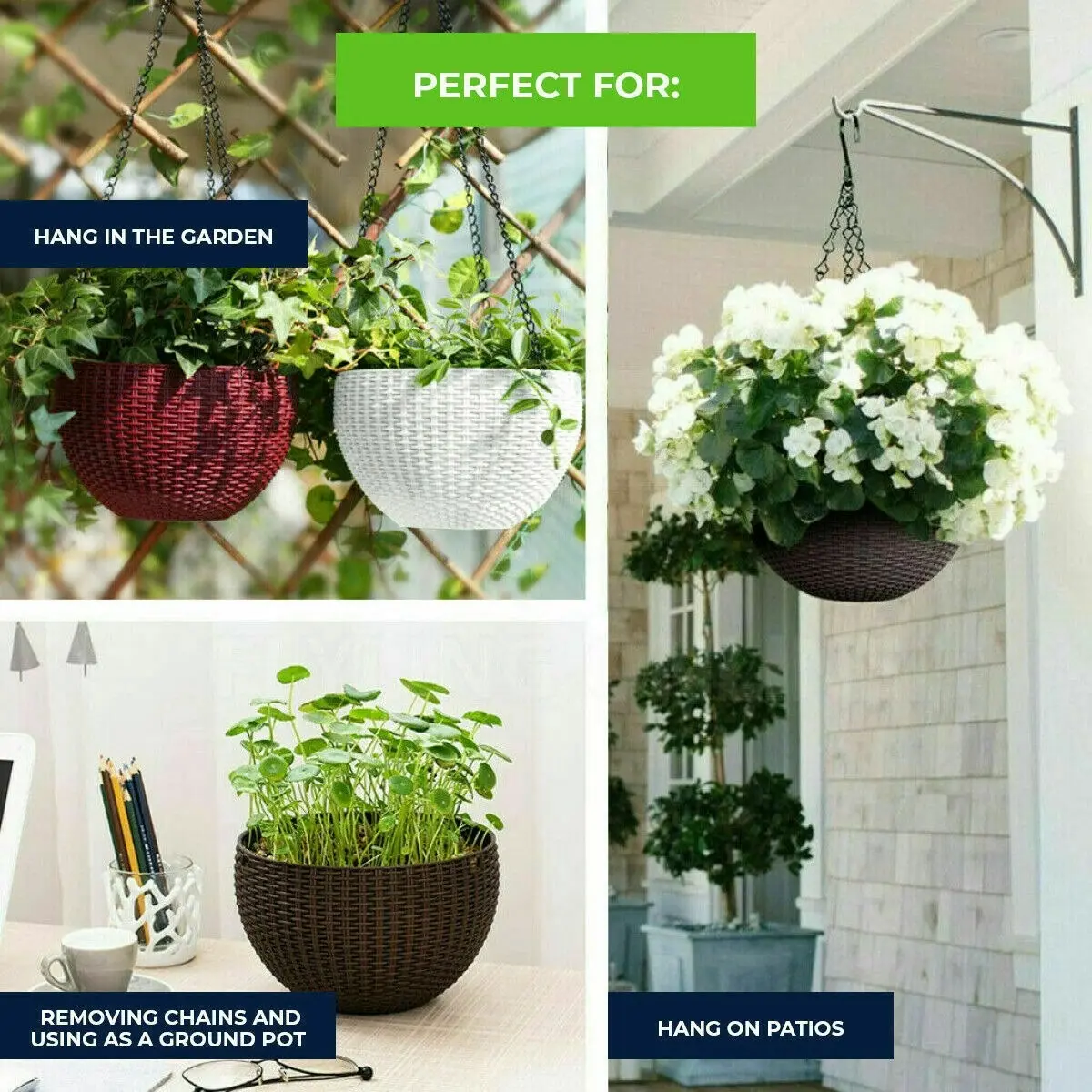 Garden Greens 2PCE Hanging Planters Stylish Unique 13 x 25cm