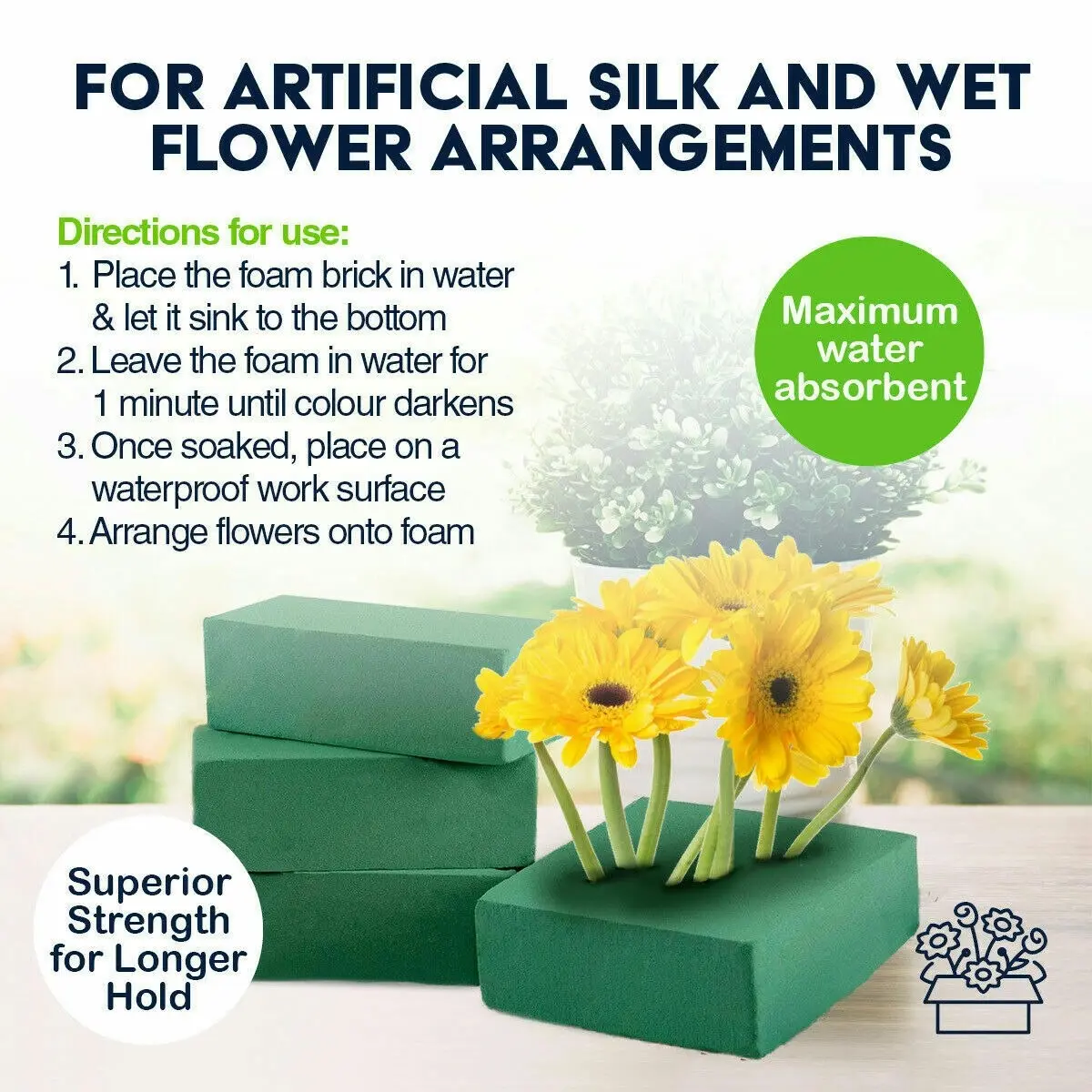 Garden Greens 4PK Floral Foam Wet Brick Flower Arrangements 15cm x 15cm x 7cm