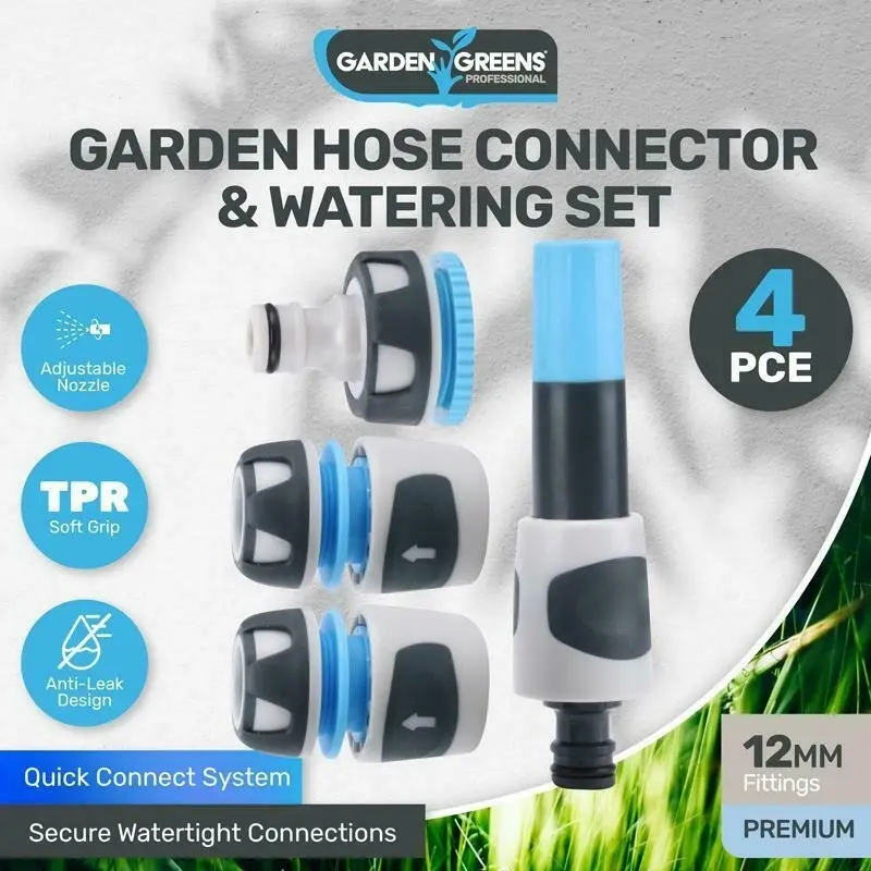 Garden Greens 4PCE Hose Connector & Watering Sets Premium Quality 12mm