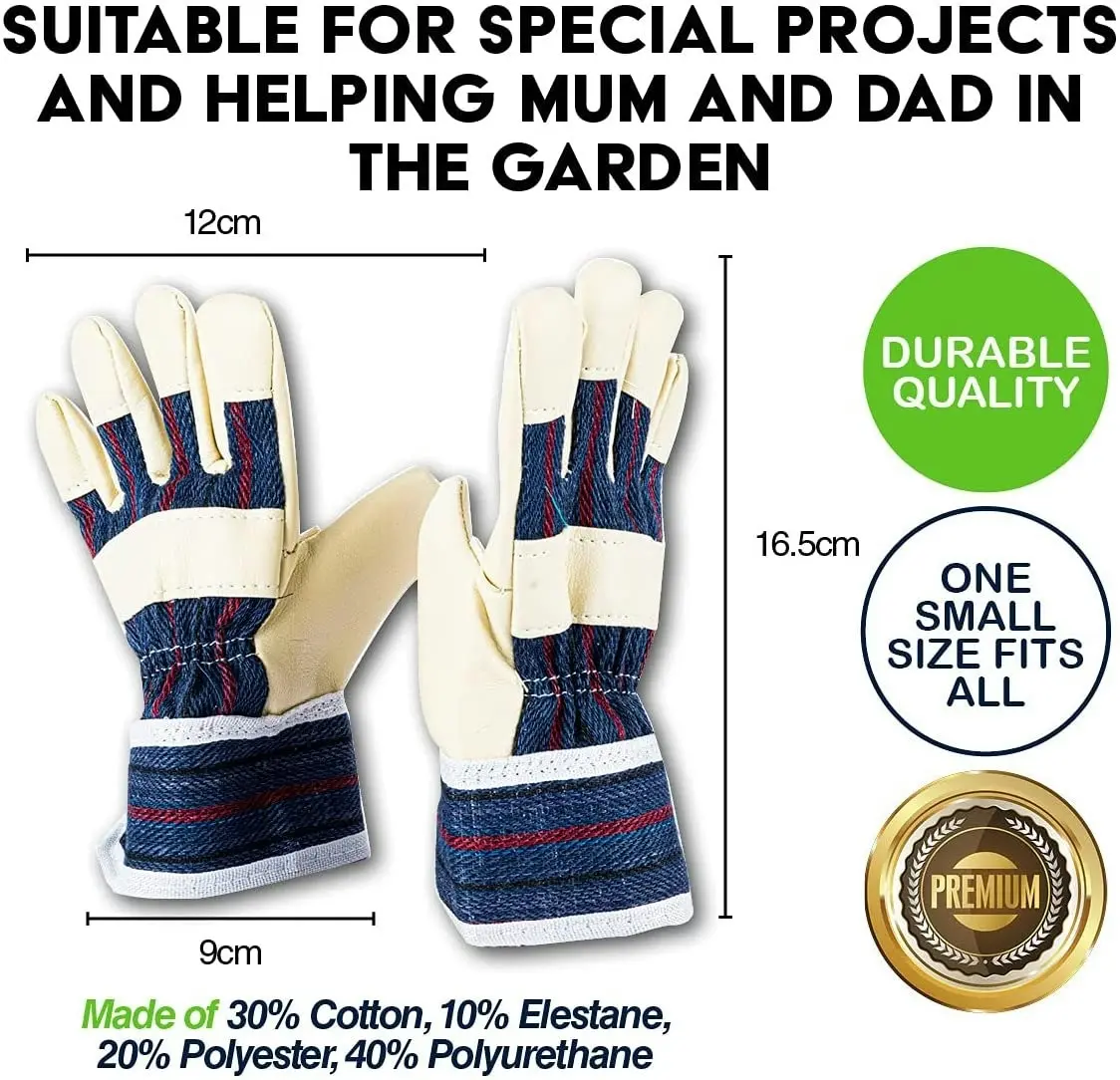 Garden Greens 2 Pairs Children's Garden Gloves Premium Quality Leather Outdoor