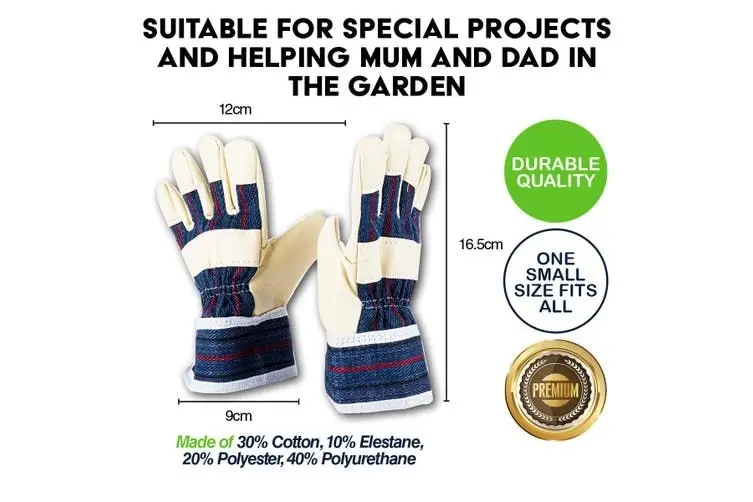 Garden Greens 2 Pairs Children's Garden Gloves Premium Quality Leather Outdoor