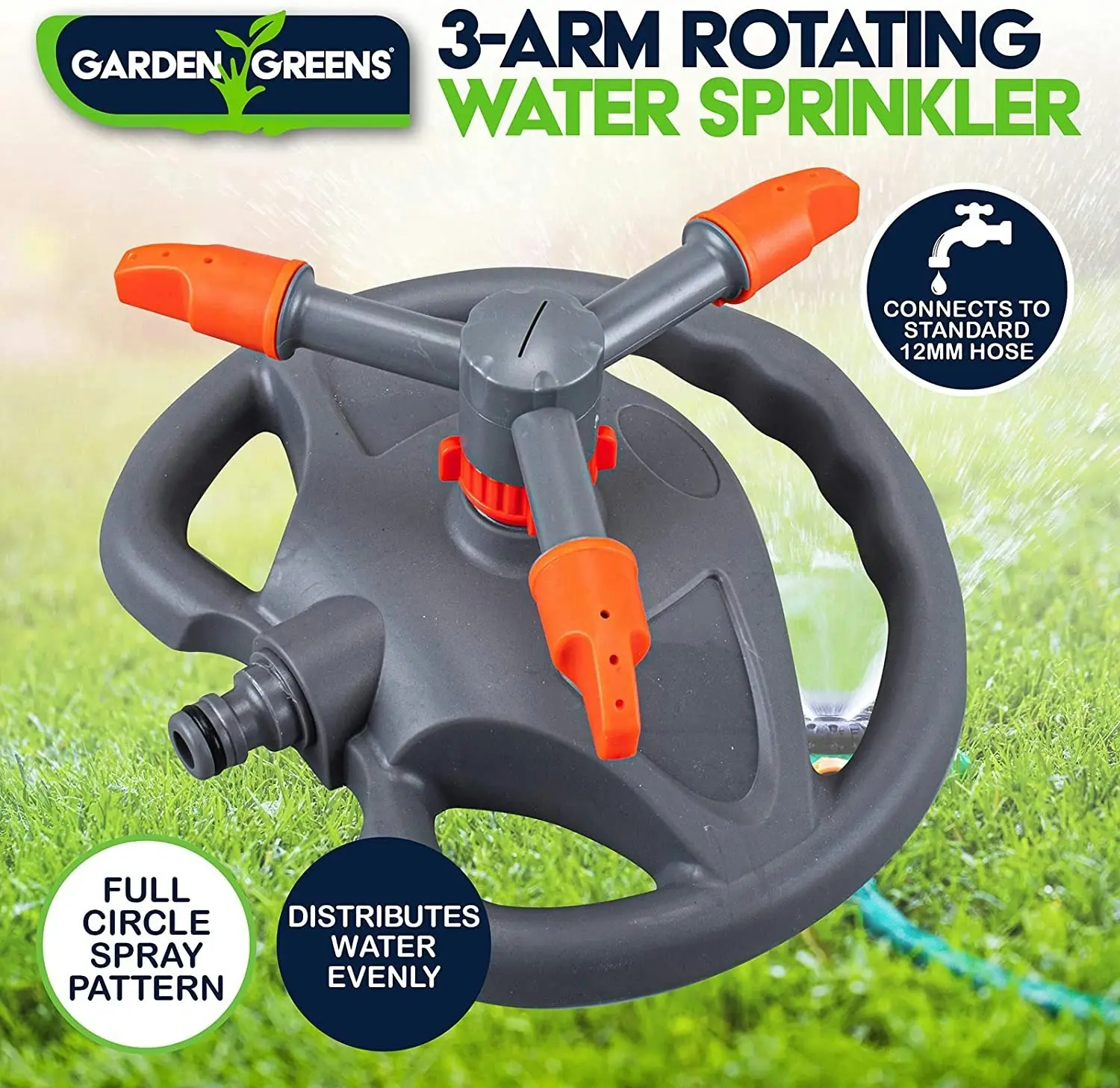 Garden Greens Water Sprinkler Rotating Adjustable Spray 20.5cm x 10cm