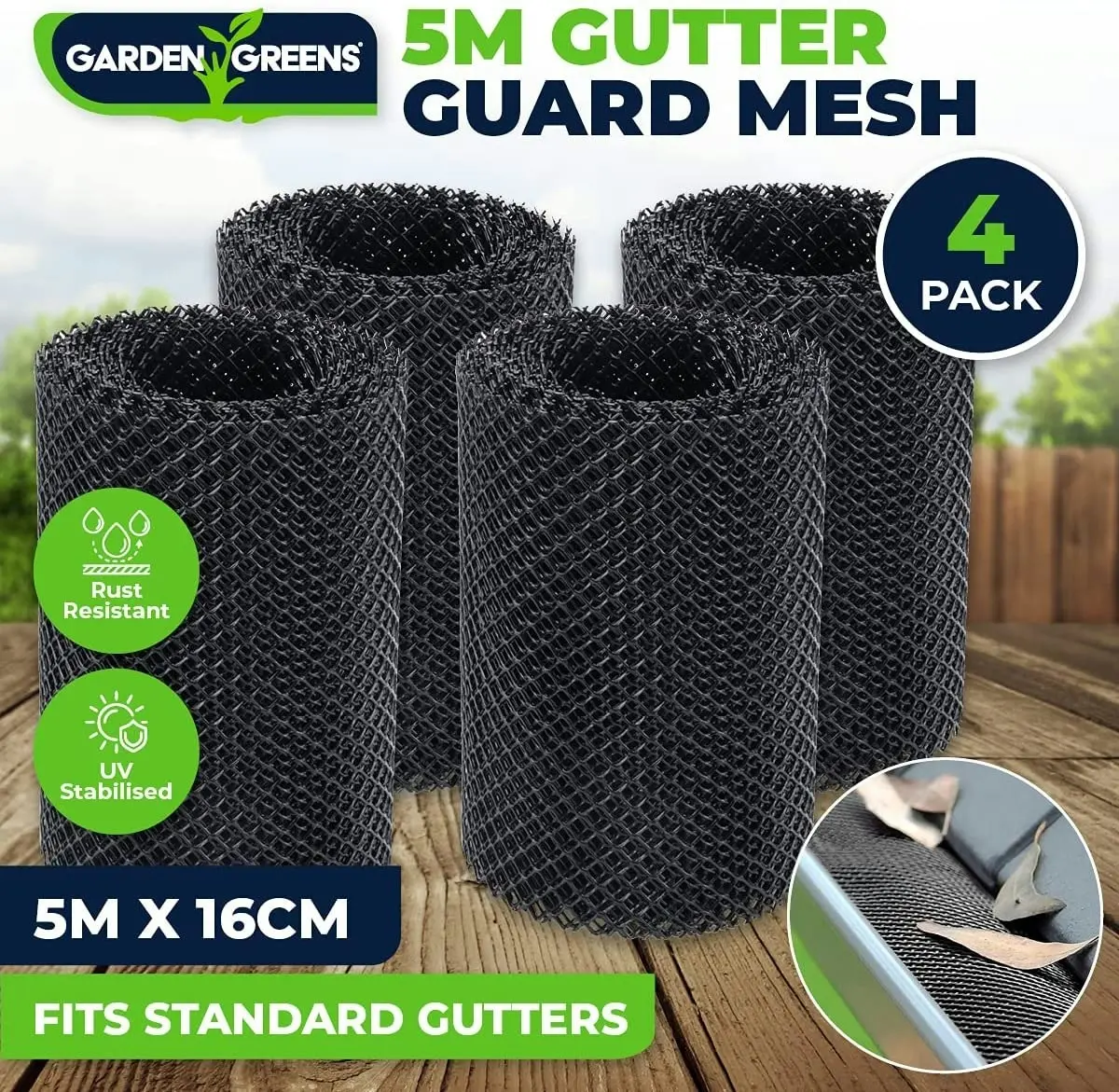 Garden Greens 4PK Gutter Guard Mesh Rust Resistant Adjustable Size 5m x 16cm