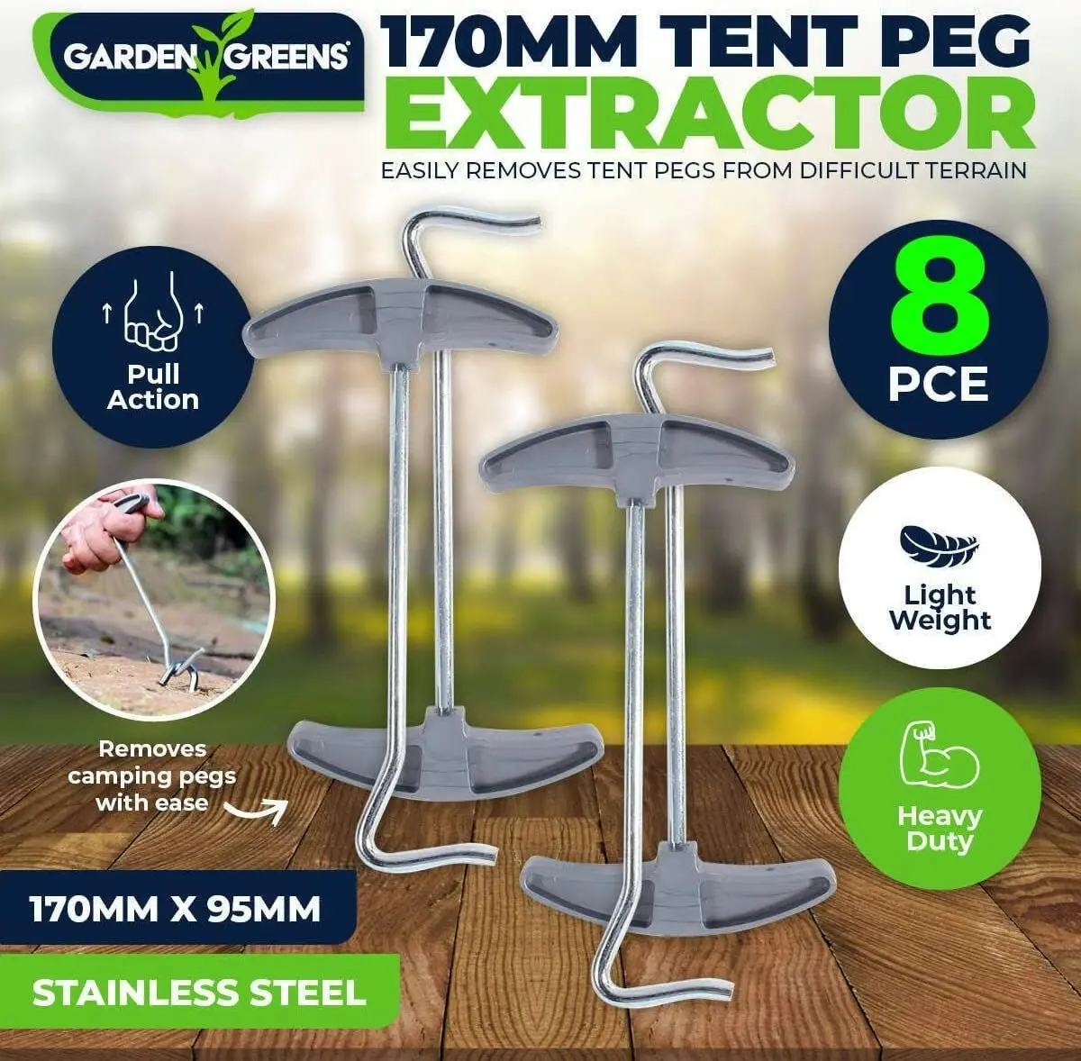 Garden Greens [4PK x 2PCE] Tent Peg Extractor - Stainless Steel - 95mm x 170mm