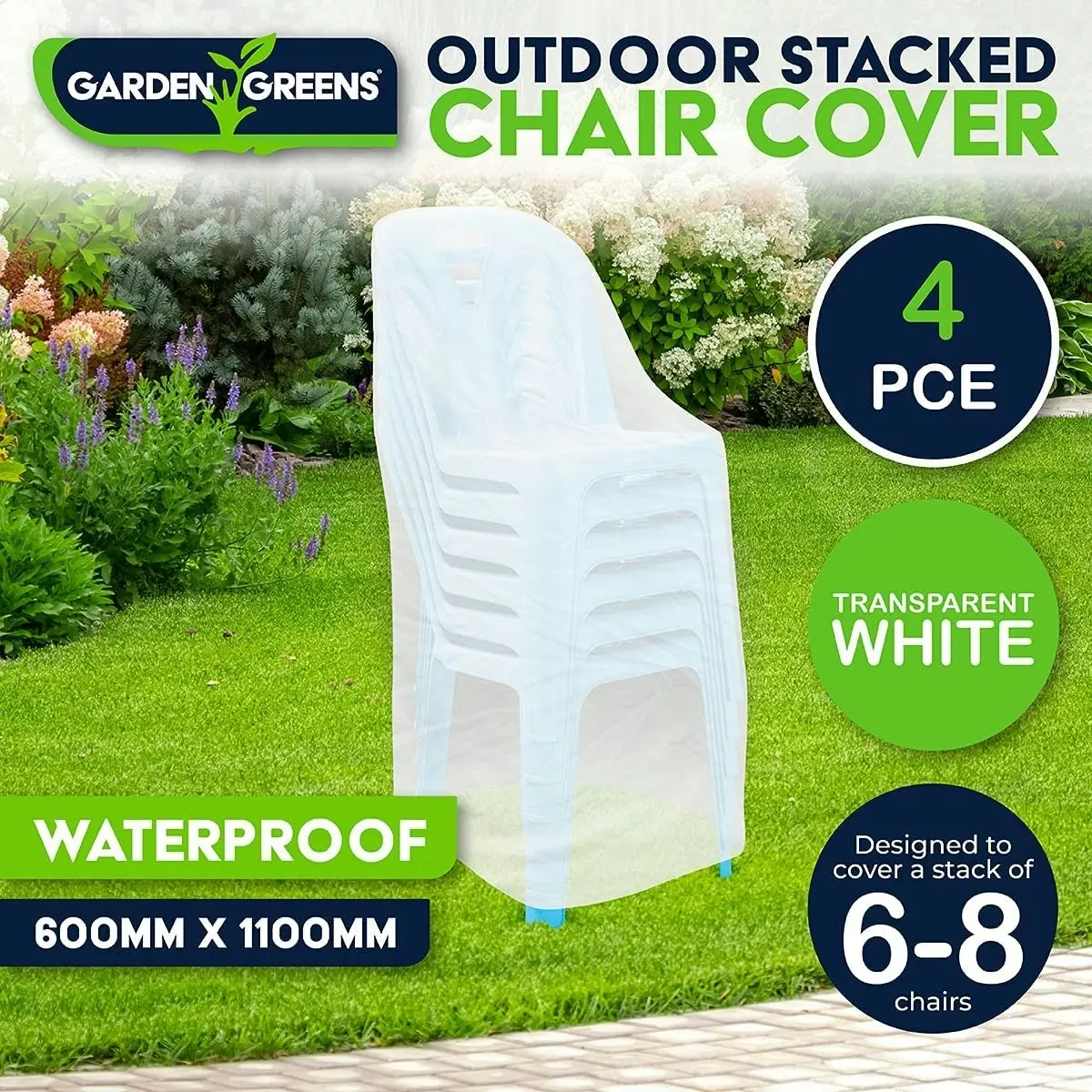 Garden Greens 4PK Outdoor Stacked Chair Covers Waterproof 60cm x 110cm