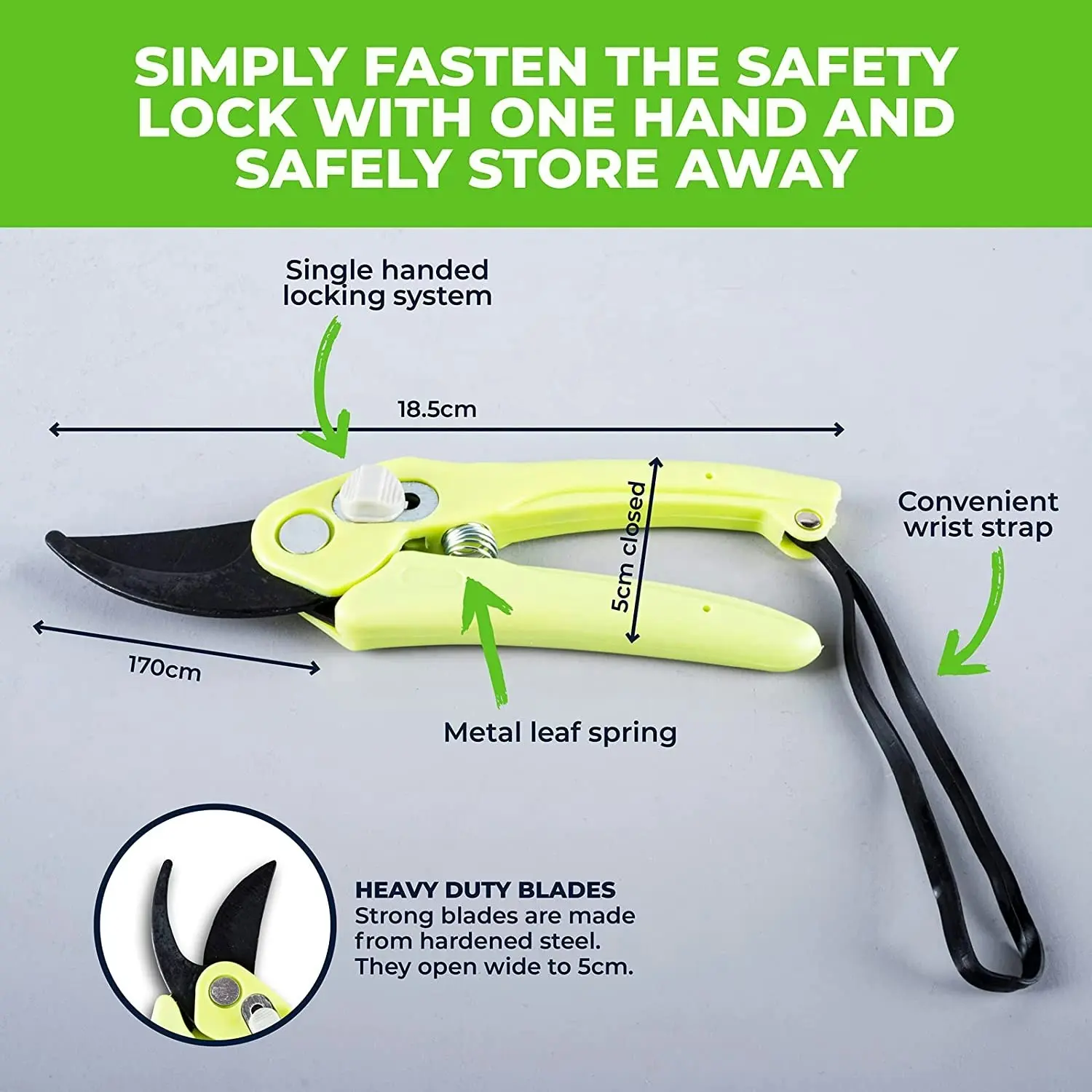 Garden Greens Secateurs Heavy Duty Precision & Lockable Blades 18.5cm