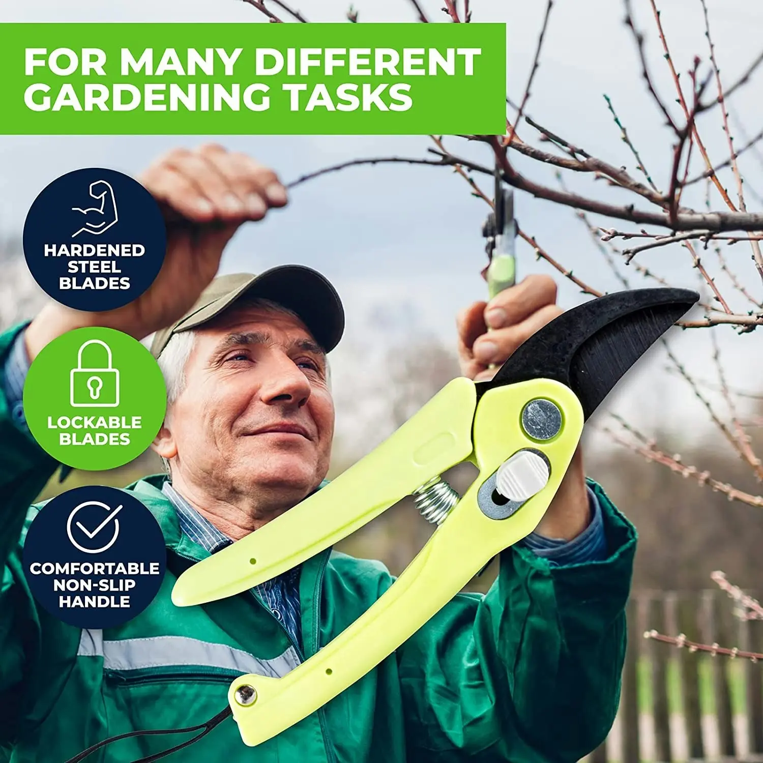 Garden Greens Secateurs Heavy Duty Precision & Lockable Blades 18.5cm