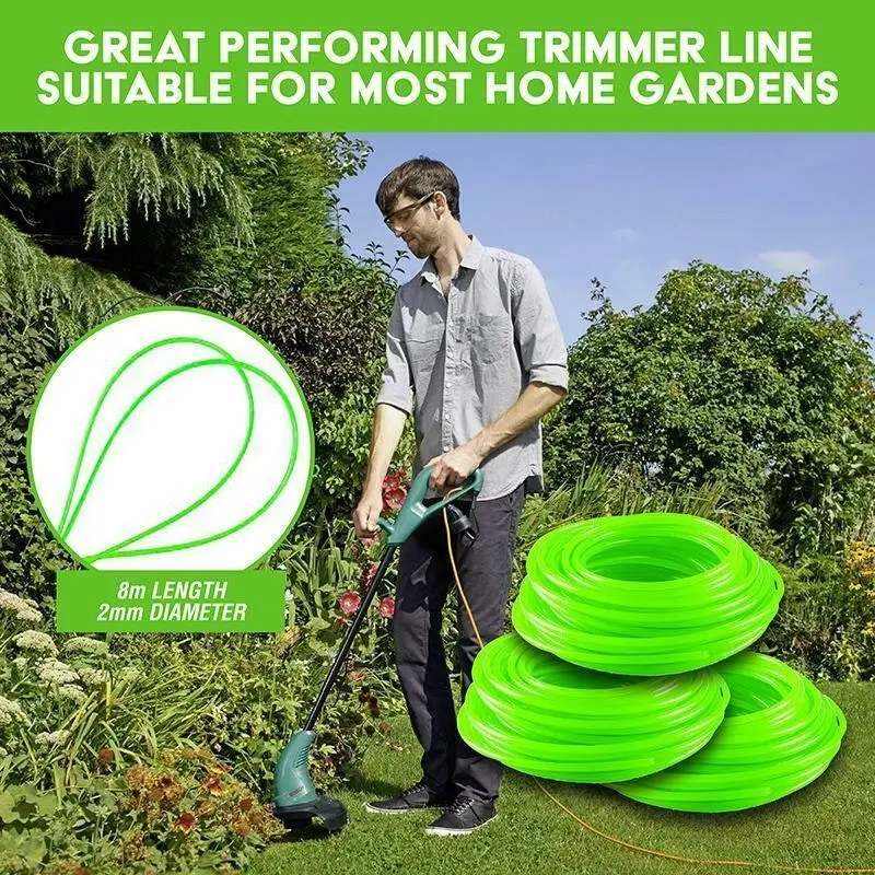 Garden Greens 3PCE Trimmer Line Nylon Durable Sturdy Edging 8m Long x 3mm Green