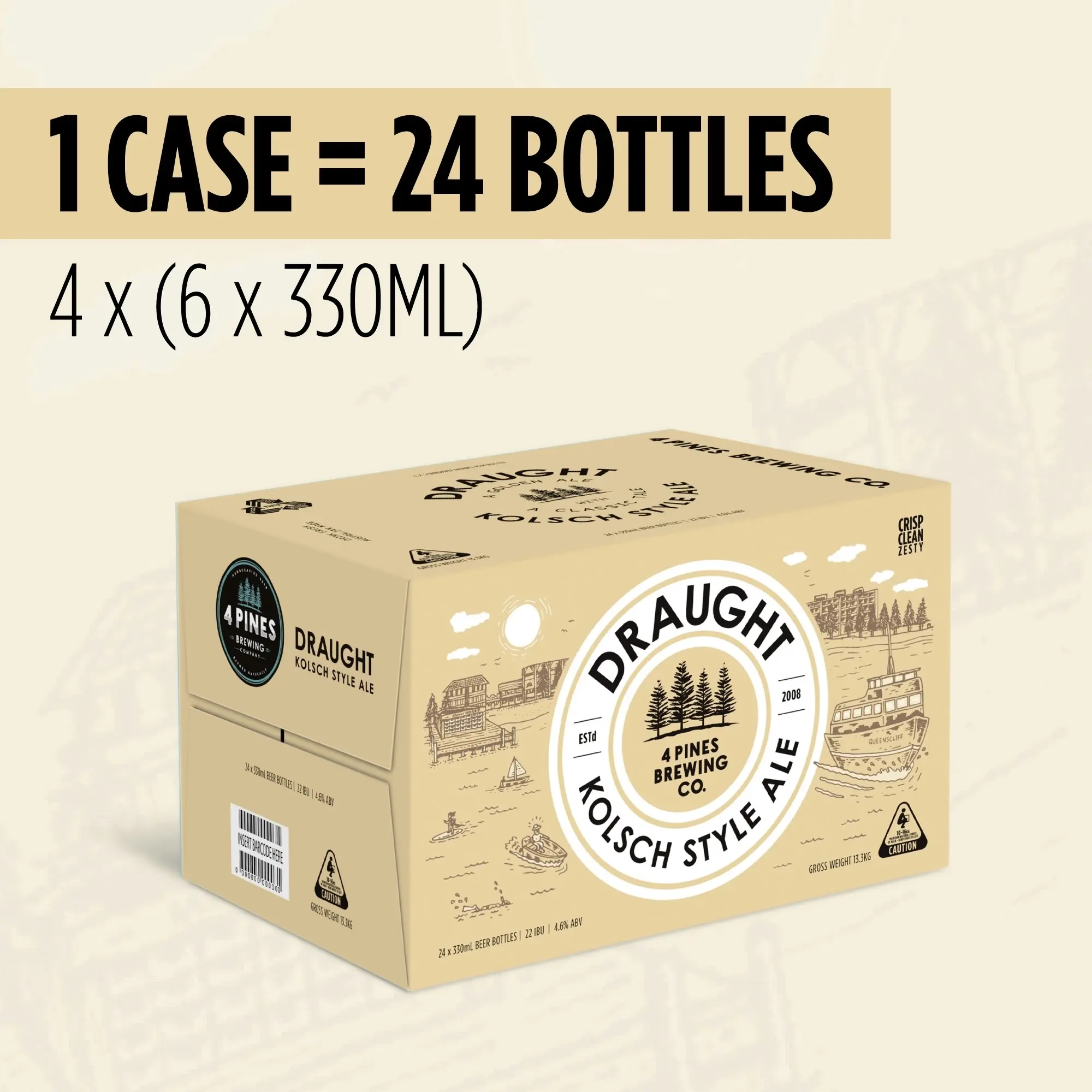 4 Pines Draught Beer Case 24 x 330mL Bottles