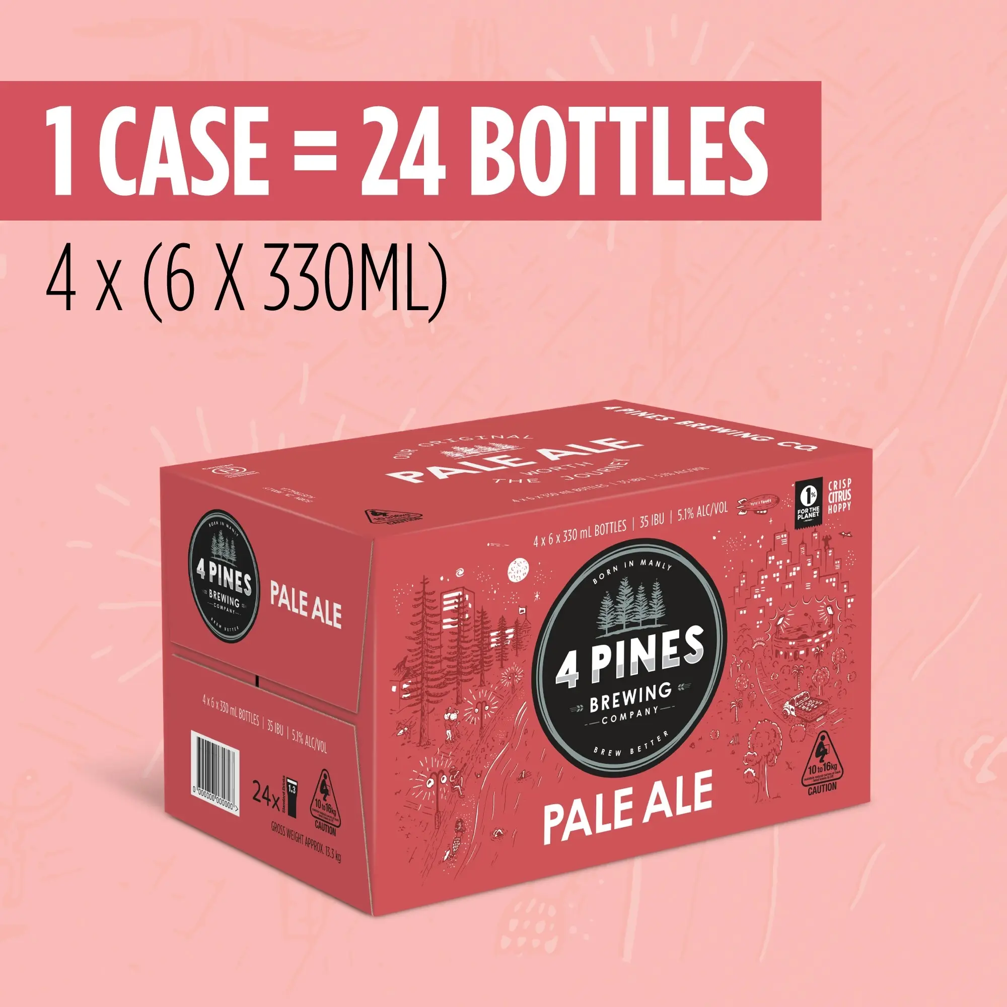 4 Pines Pale Ale, American Style Pale Ale, Hoppy & Crisp, 5.1% ABV, 330mL (Case of 24 Beer Bottles)