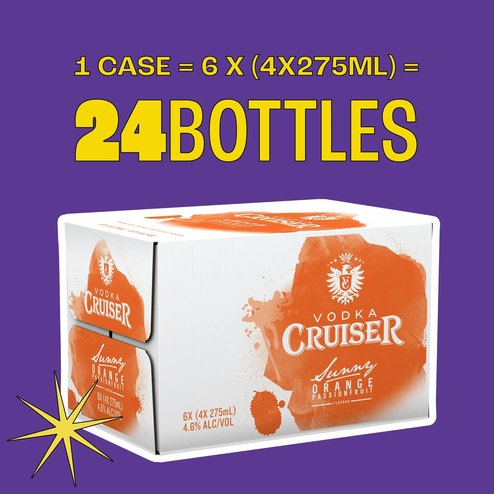 Vodka Cruiser Sunny Orange Passionfruit 4.6% 24 x 275mL Bottles