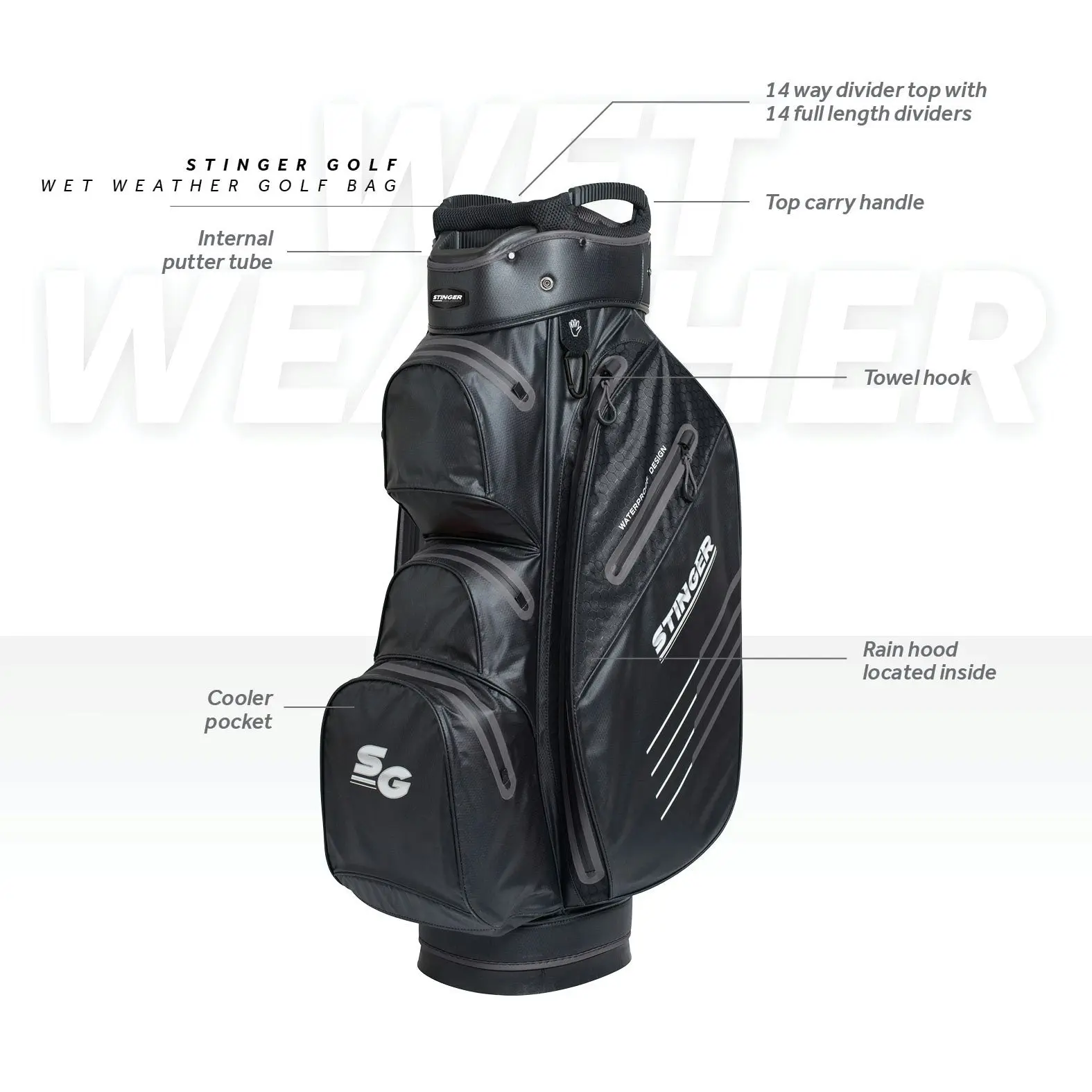 Stinger Waterproof Golf Bag - Black/Grey