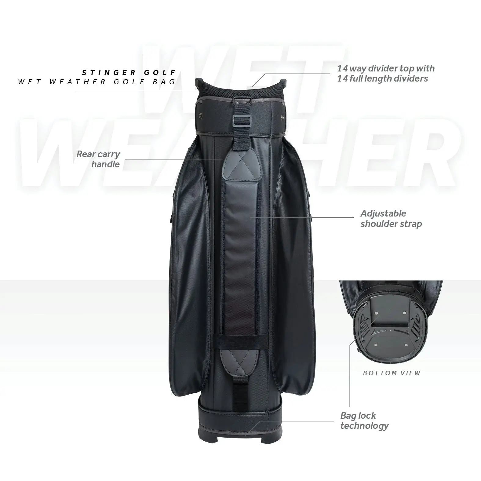 Stinger Waterproof Golf Bag - Black/Grey