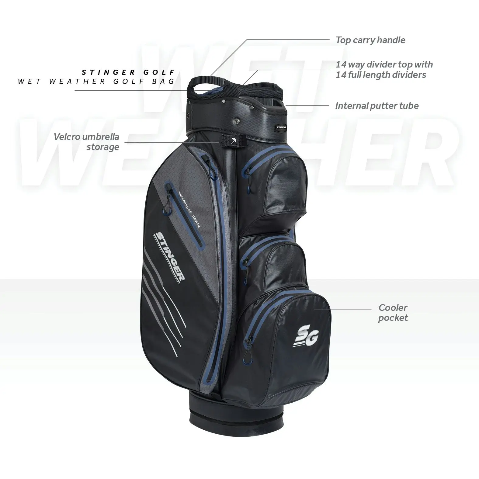 Stinger Waterproof Golf Bag - Black/Navy