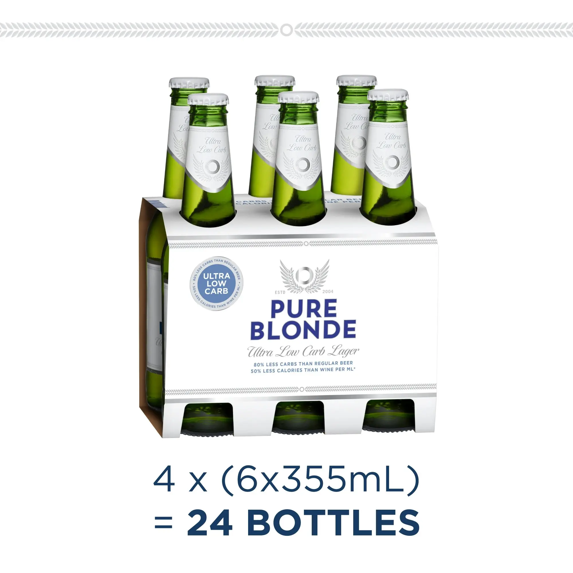 Pure Blonde Ultra Low Carb Lager Beer 24 x 355mL Bottles