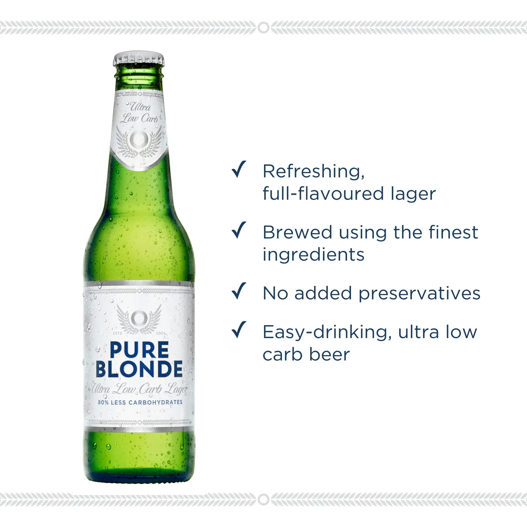 Pure Blonde Ultra Low Carb Lager Beer 24 x 355mL Bottles