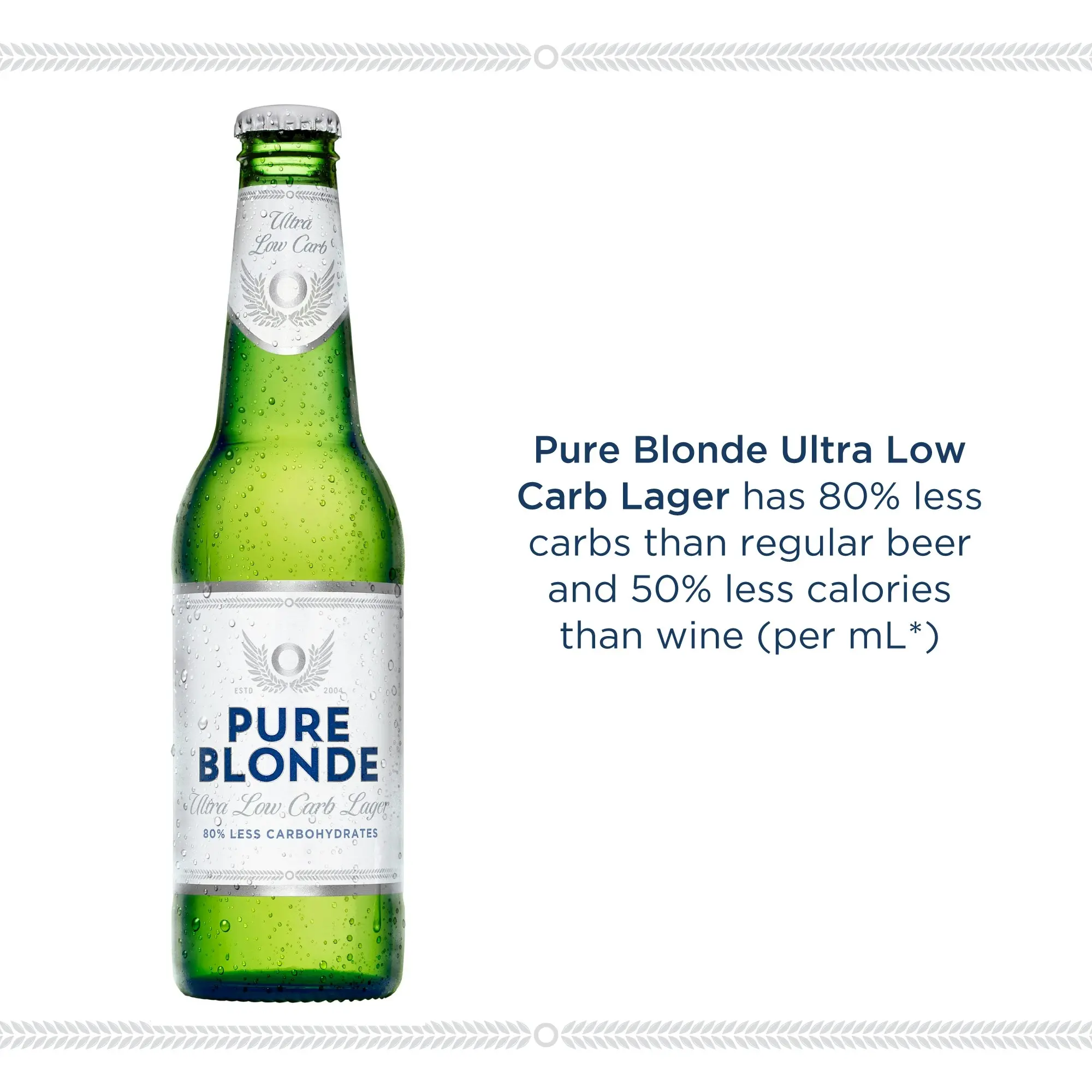 Pure Blonde Ultra Low Carb Lager Beer 24 x 355mL Bottles