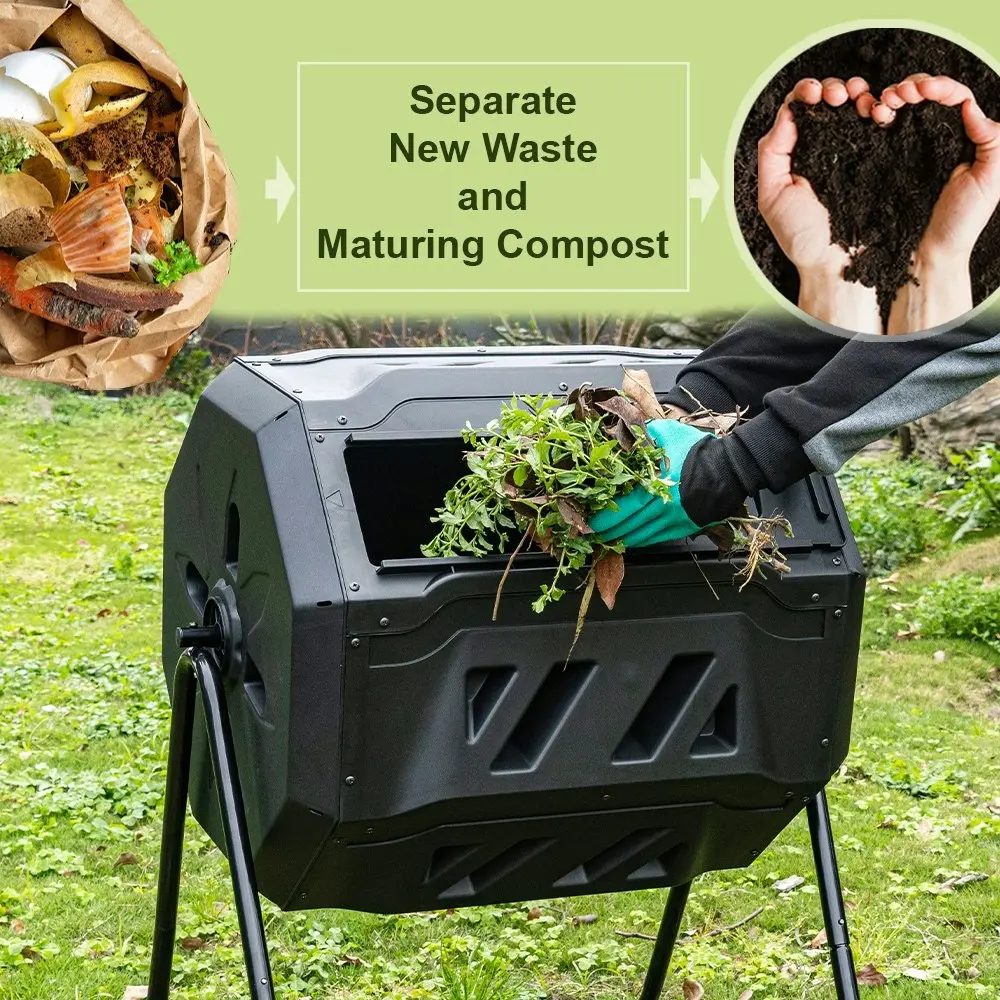 Groverdi Compost Bin 160L Tumbling Composter Dual Chamber Rotating Recycle Waste Garden